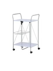 Katlanabilir Tekerlekli Metal Raflı Servis Arabası – Beyaz
