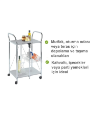 Katlanabilir Tekerlekli Metal Raflı Servis Arabası – Beyaz