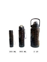 Siyah, 3’lü Set - Sticker’lı Pipetli Matara Seti - 2000ml,900ml,300ml