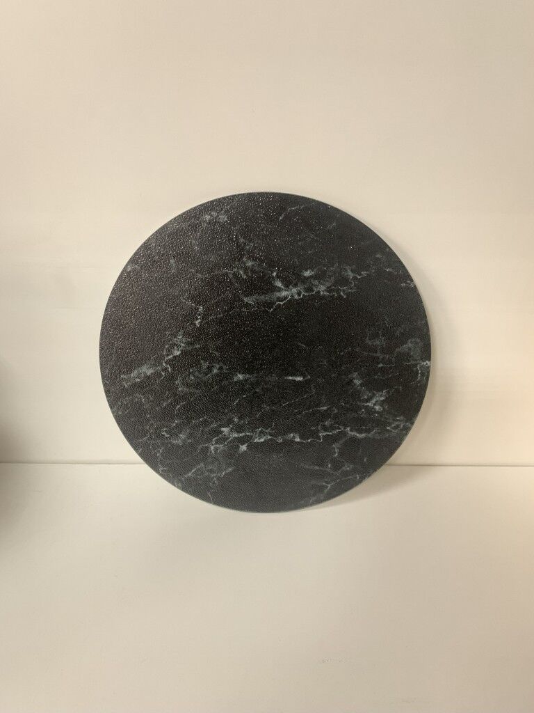 Çap 27Cm - Buzlu Cam, Siyah Mermer - Kesme Tahtası - Sunumluk
