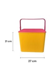 Sarı - Pembe, Kare Tırtıklı Plastik Temizlik Kovası – Saplı, Taşınabilir, Oyuncak Kovası, Saksı 11 Litre