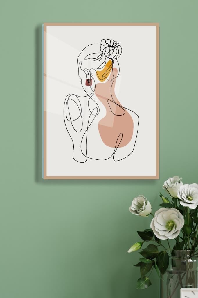 50 x 60 cm Portre Minimal Desenli Cam Tablo 4mm Temperli Camdır