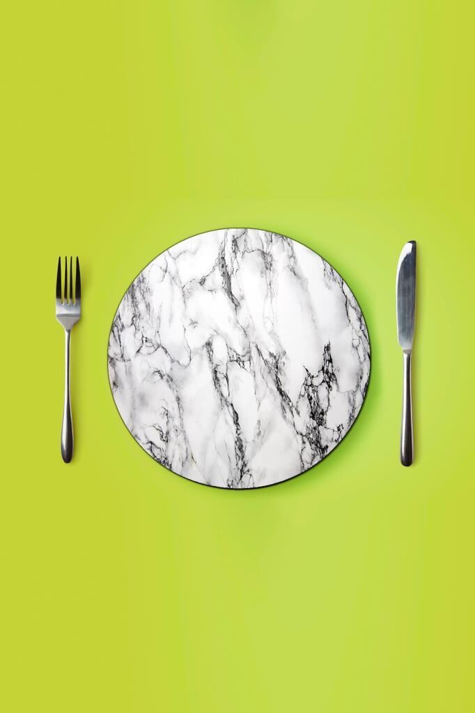 Çap 27 cm Beyaz Mermer Desenli Cam Sunumluk Amerikan Servis Supla