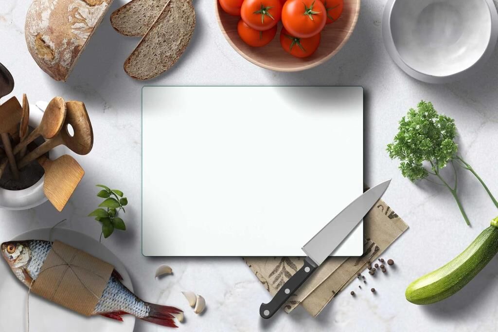 20x30 cm Cam Kesme Tahtası Düz Beyaz