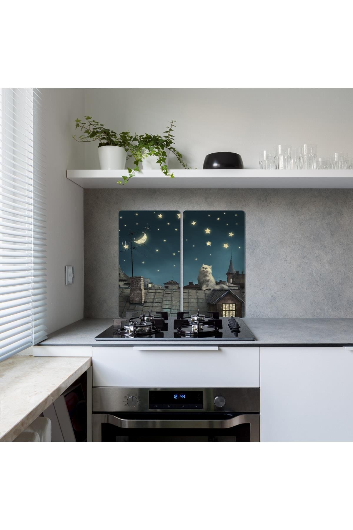 2'li 30x52 cm Cam Ocak Koruyucu 4'lü Ocaklar İçin Kedi