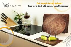 Çap 32 cm Koyu Ahşap Desenli Cam Kesme Tablası