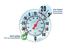 Saban Büyük Ekranlı Dış Mekan Termometresi – Cıvasız, 18 cm Çap, Santigrat & Fahrenheit, Vantuzlu Pencere Montajı