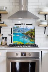 2' li 30x52 cm Cam Ocak Koruyucu Fethiye Desenli