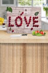 30x40 cm Cam Kesme Tahtası Love Kiraz Desenli