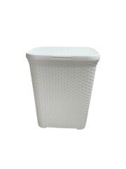 Hasır Desenli Plastik Beyaz Çamaşır Sepeti & Beyaz Çamaşır Selesi