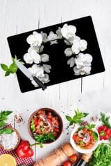 30x40 cm Cam Kesme Tahtası Beyaz Orkide
