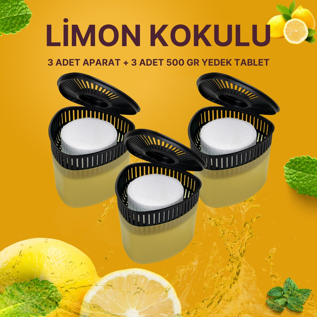 3 Adet 500 gr Nem Alıcılı Ve Rutubet Giderici Aparat Üçgen Limon (TABLET DAHİL)
