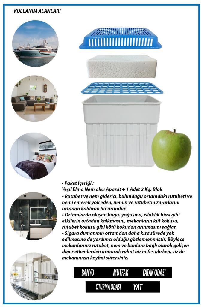 2 Kg. Dikdörtgen Nem Alıcı Aparat Yeşil Elma ( 2 Kg. Blok )