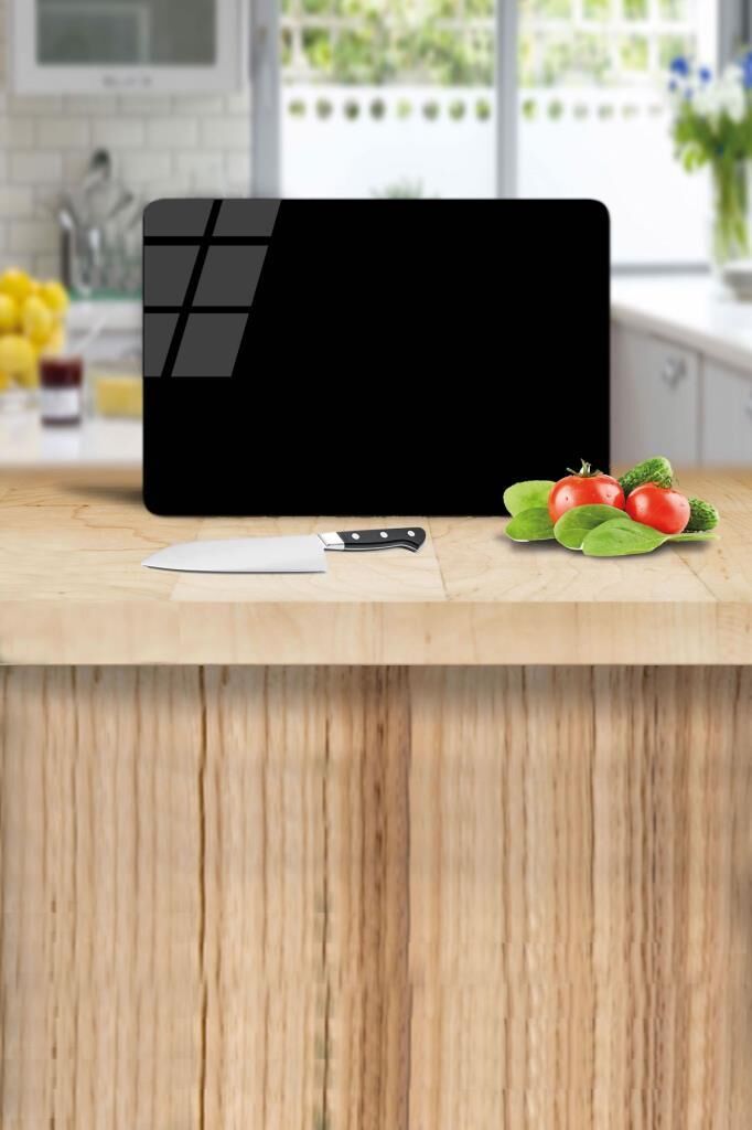 20x30 cm Düz Siyah Desenli Cam Kesim Tablası