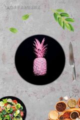 Siyah Ananas Cam Kesme Tahtası - Sunum Tabağı| Çap 20
