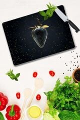 29x34 cm Cam Kesme Tahtası Altın Çilek Desenli