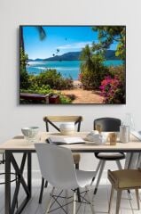 50 x 60 cm Mavi Lagun Desenli Cam Tablo 4mm Temperli Camdır