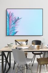 50 x 60 cm Mavi Palmiye Yaprağı Desenli Cam Tablo 4mm Temperli Camdır