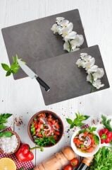 2' li Takım 30x40 cm ve 20x30 cm White Desenli Cam Kesim Tablası ve Ocak Koruma