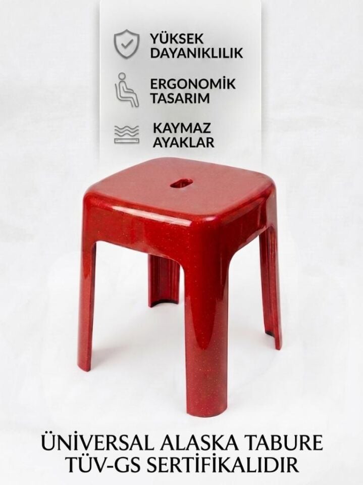 Kırmızı, Plastik Alaska Model Sağlam Tabure 36x36x46cm
