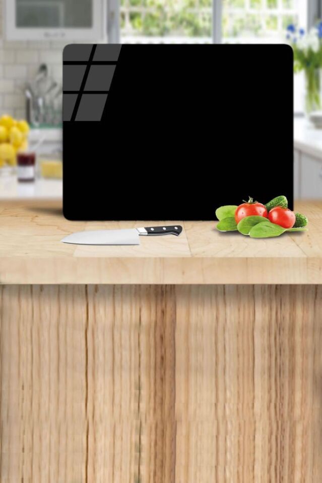 30x40cm - Düz Siyah - Cam Kesme Tahtası