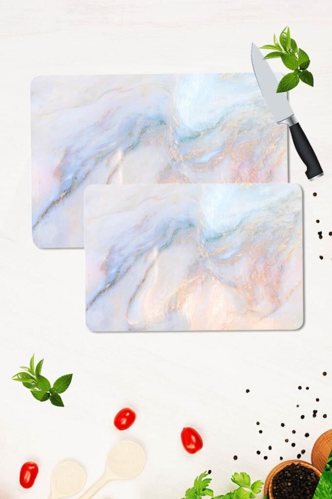 2' li Takım 30x40 cm ve 20x30 cm Ezgi Desenli Cam Kesim Tablası ve Ocak Koruma