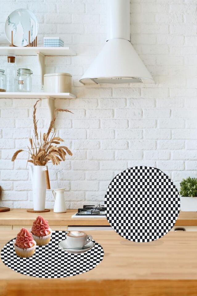 Çap 32cm - Dama Desenli - Cam Kesme Tahtası