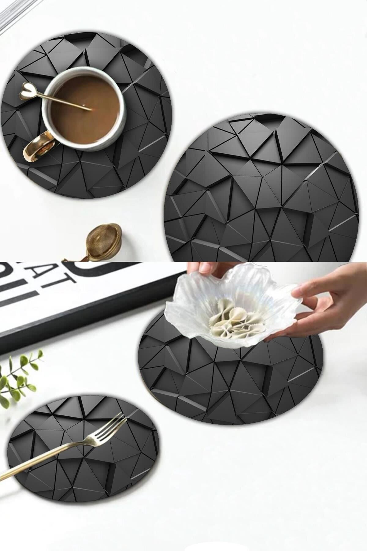 2'li Çap 32 & Çap 20 cm Siyah Üçgenler Desenli