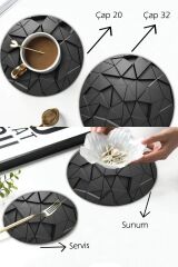 2'li Çap 32 & Çap 20 cm Siyah Üçgenler Desenli