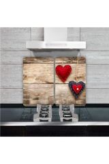 2'li 30x52cm Takım - Asılı Kalpler Desenli - Ocak Koruyucu - Cam Kesme Tahtası