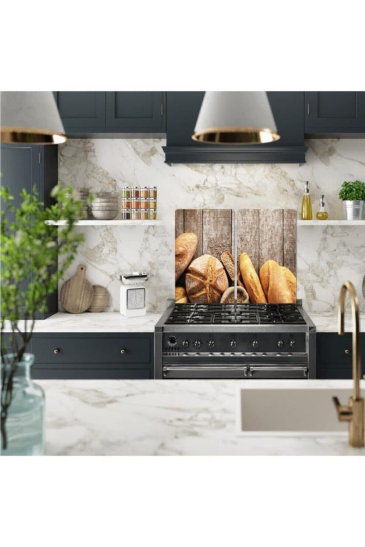 2'li 40x52 cm Cam Ocak Koruyucu 5'li Ocaklar İçin Ekmek