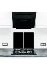 2' li 40x52 cm Cam Ocak Koruyucu  Düz Siyah Desenli