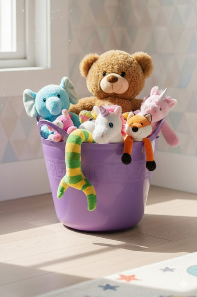 Mor, Esnek Plastik Kova – 42 Litre, Kurban Kovası, Esneyebilen Oyuncak ve Çamaşır Sepeti