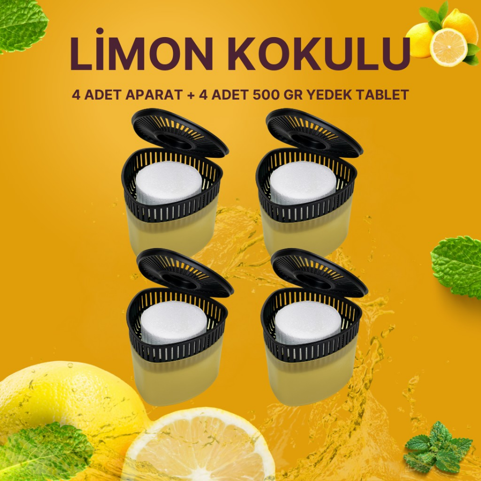 4 Adet 500GR - LİMON - Nem Alıcılı Ve Rutubet Giderici Aparat Üçgen (TABLET DAHİL)