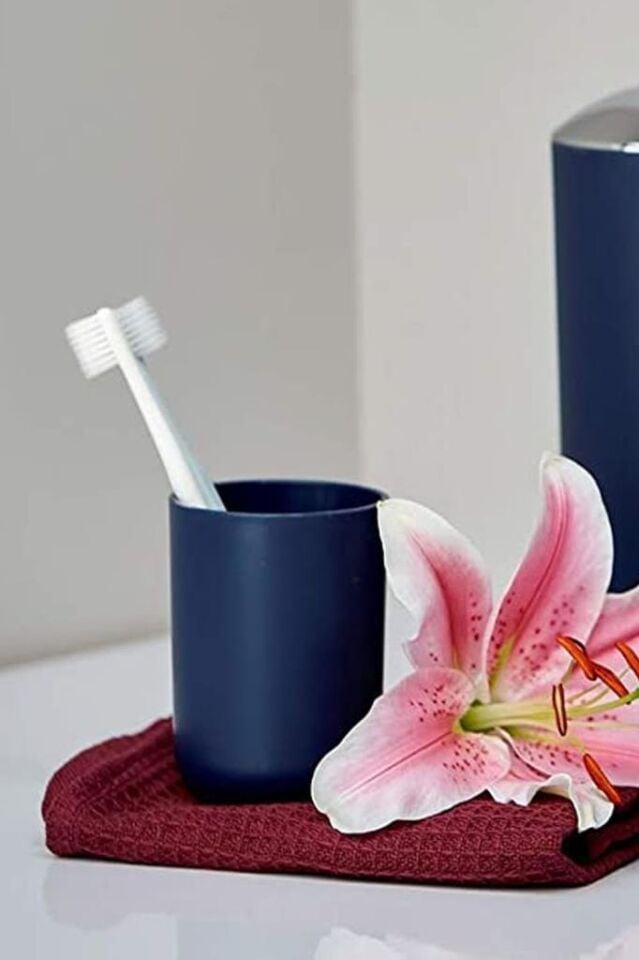 Lacivert, Plastik Diş Fırçalık – 7,5×10 cm, Macunluk, Banyo Düzenleyici - Brasil Model