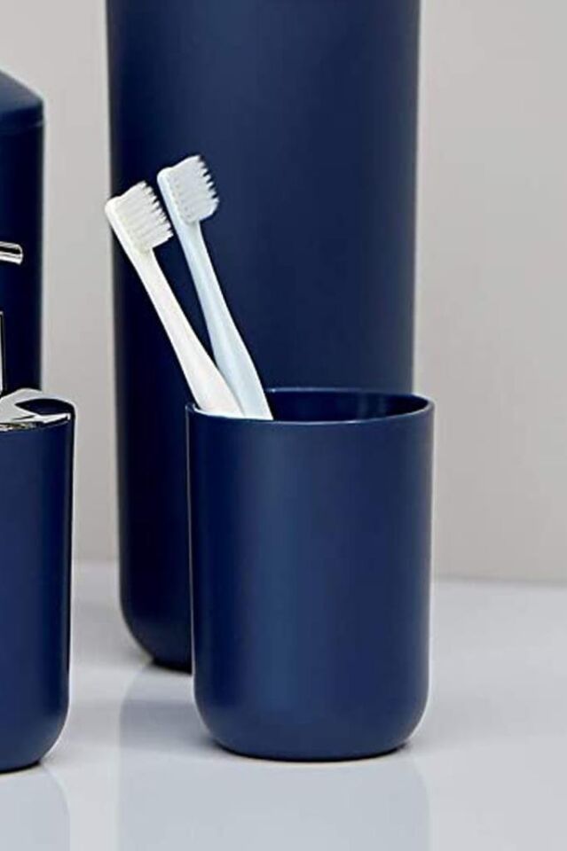Lacivert, Plastik Diş Fırçalık – 7,5×10 cm, Macunluk, Banyo Düzenleyici - Brasil Model