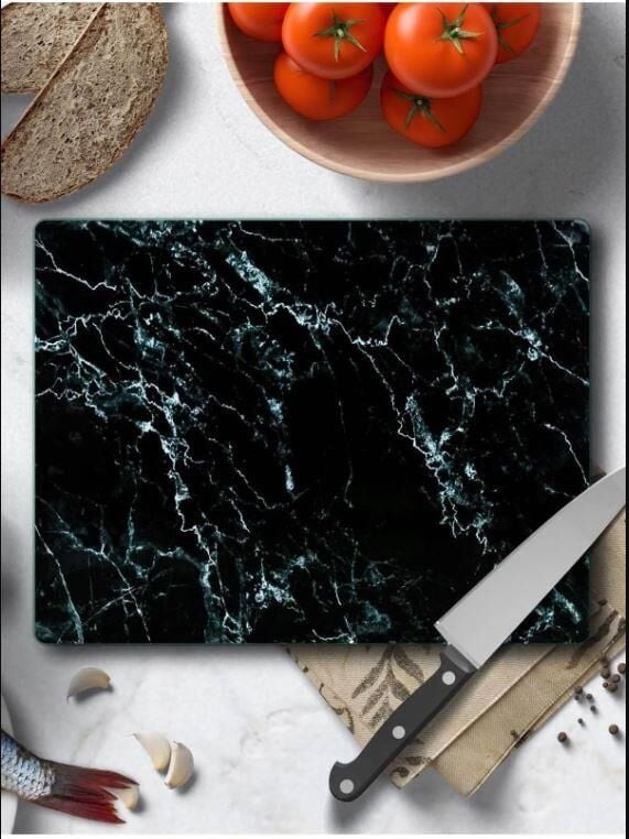 30x40cm - Siyah Mermer - Cam Kesme Tahtası