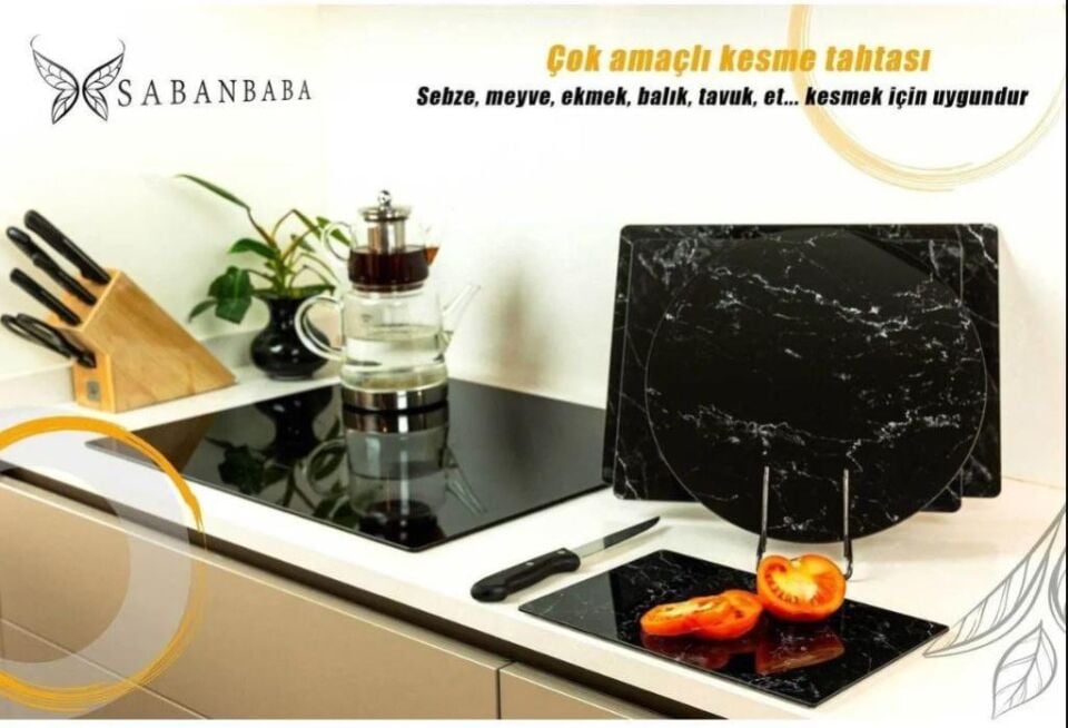 30x40cm - Siyah Mermer - Cam Kesme Tahtası