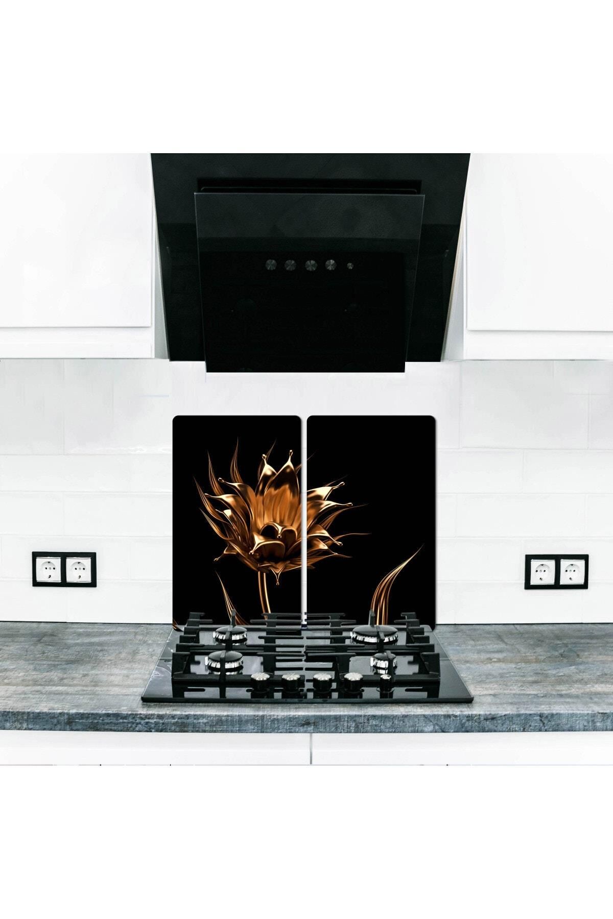 2'li 30x52 cm Cam Ocak Koruyucu 4'lü Ocaklar İçin Anemon Çiçeği