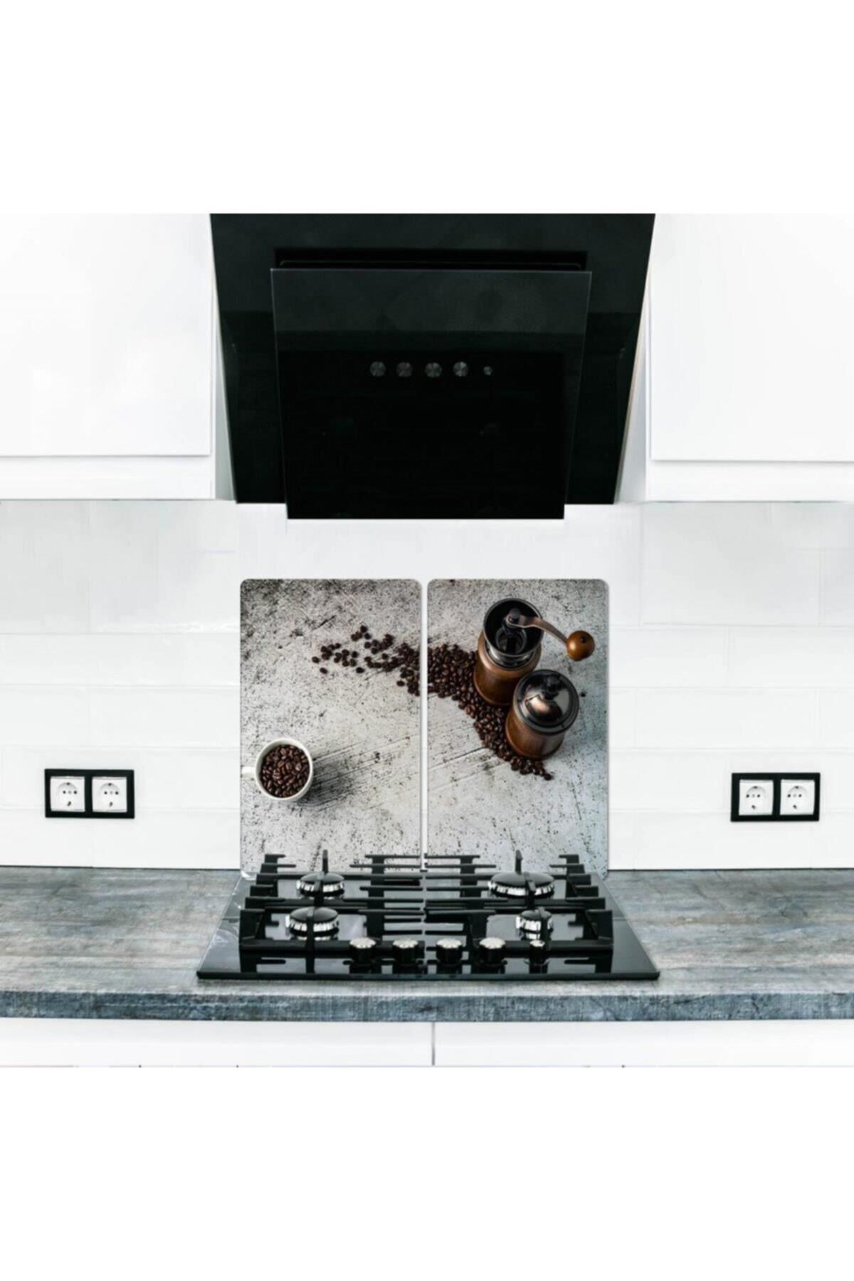 2' li 40x52 cm Cam Ocak Koruyucu  Benim Kahvem Desenli