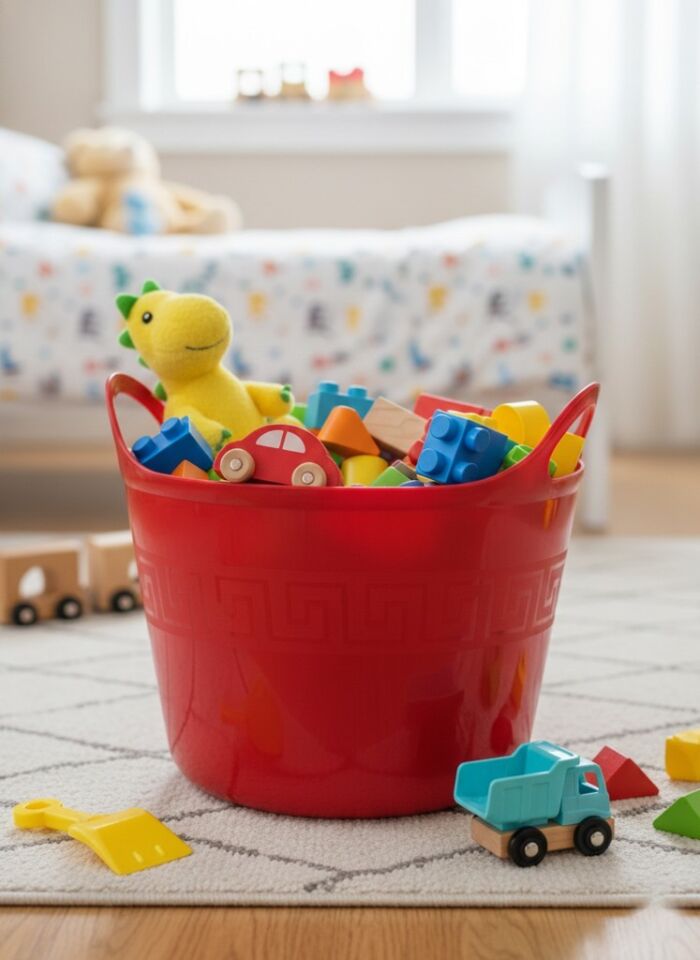 Kırmızı, Esnek Plastik Kova – 20 Litre, Temizli Kovası, Esneyebilen Oyuncak ve Çamaşır Sepeti