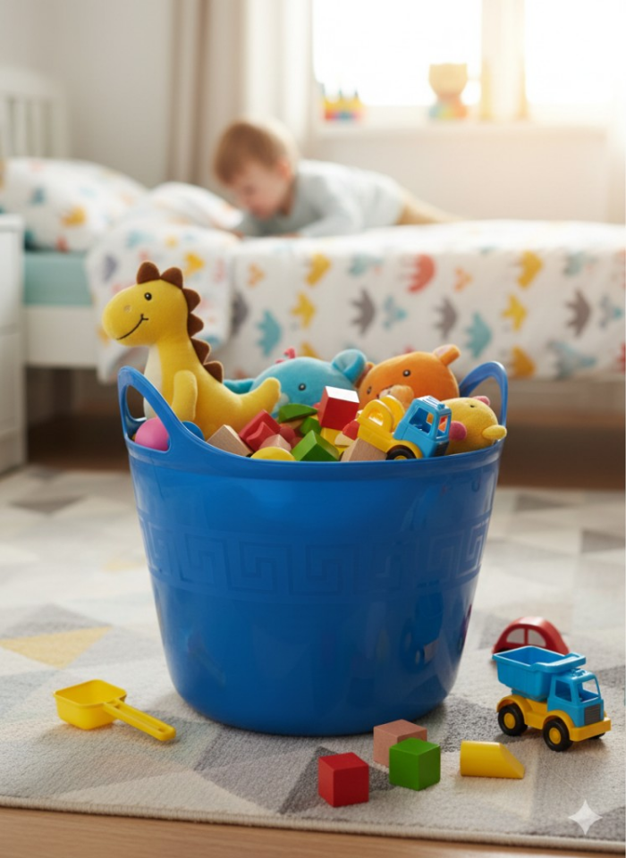 Mavi, Esnek Plastik Kova – 20 Litre, Temizli Kovası, Esneyebilen Oyuncak ve Çamaşır Sepeti