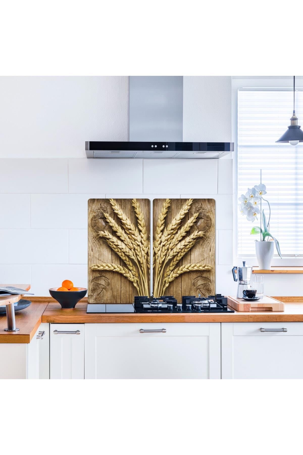 2' li 40x52 cm Cam Ocak Koruyucu  Başak 2 Desenli