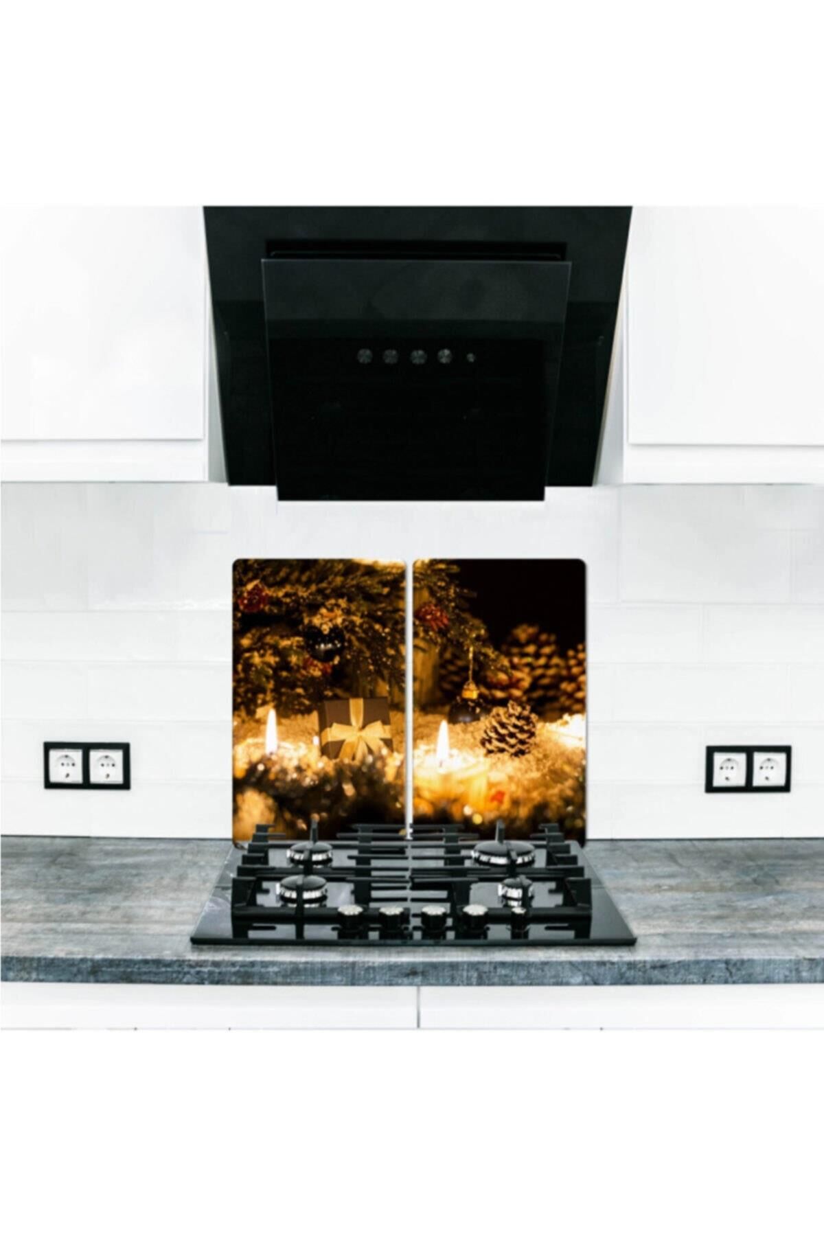 2' li 40x52 cm Cam Ocak Koruyucu  Yeni Yıl Desenli