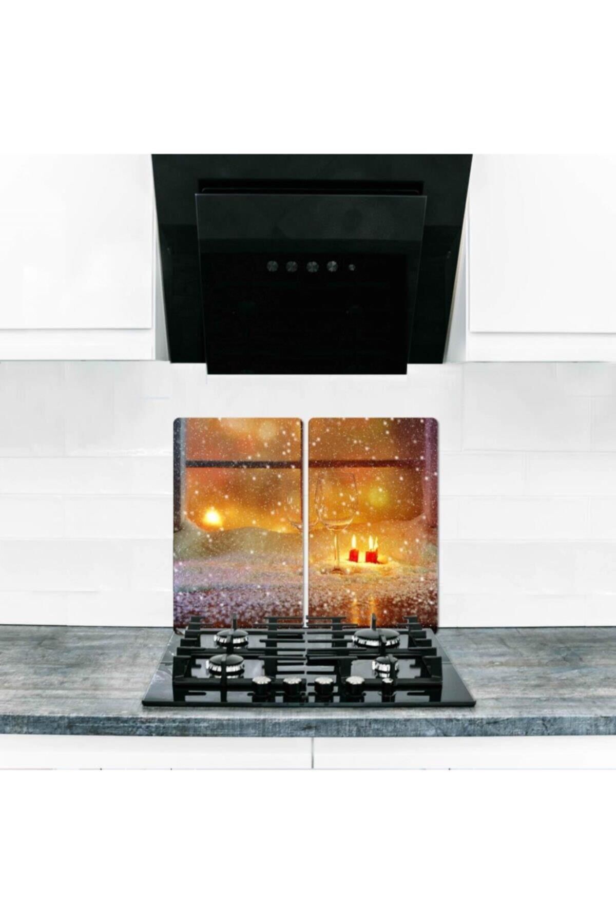 2' li 40x52 cm Cam Ocak Koruyucu  Kış 2 Desenli