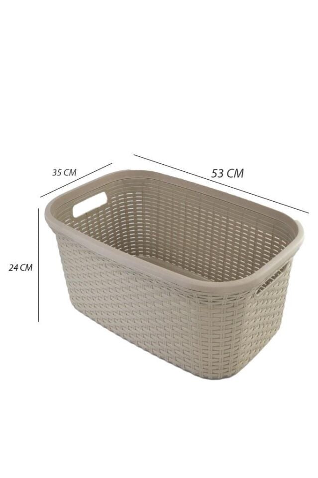 Bej, Hasır Desenli Plastik Çamaşır Selesi - 25x35x53cm