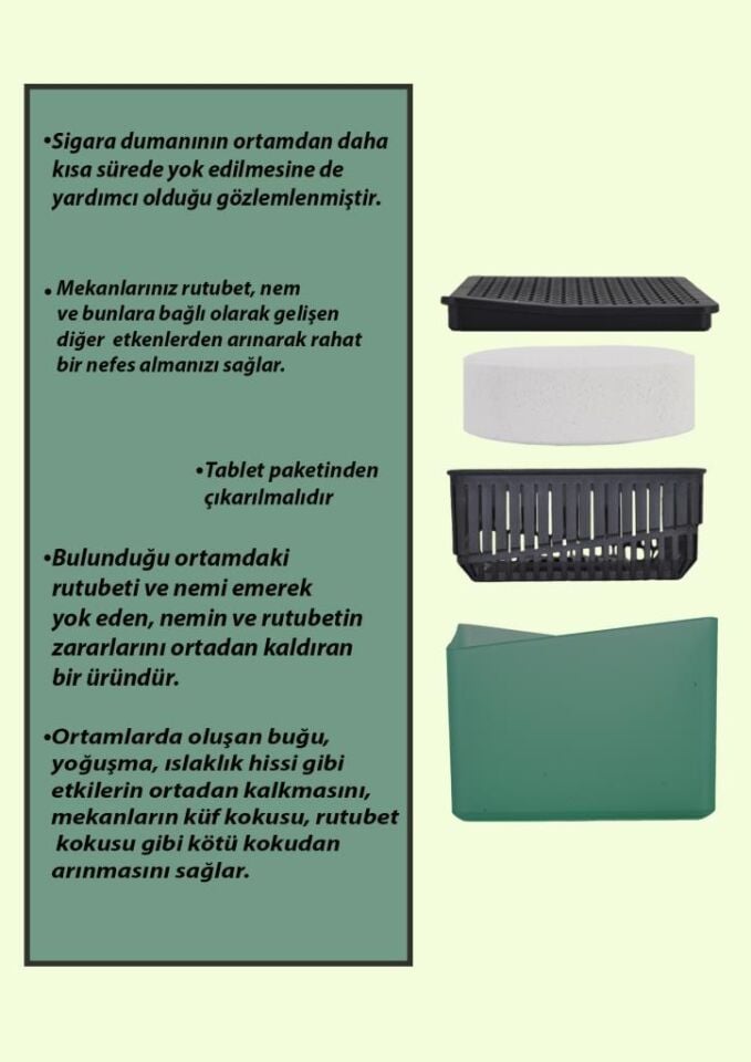 1 Kg - Yeşil Kare Aparat, Yeşil Elma - Nem Alıcı Aparat + Tablet - Rutubet Giderici