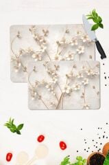 2' li Takım 30x40 cm ve 20x30 cm Yapay Güller Desenli Cam Kesim Tablası ve Ocak Koruma