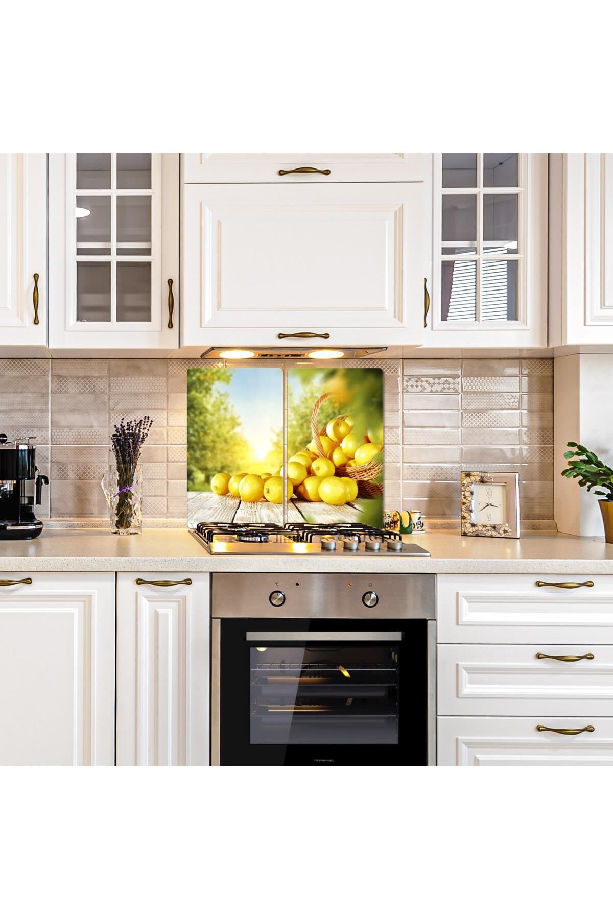2' li 40x52 cm Cam Ocak Koruyucu  Limon Sepeti Desenli