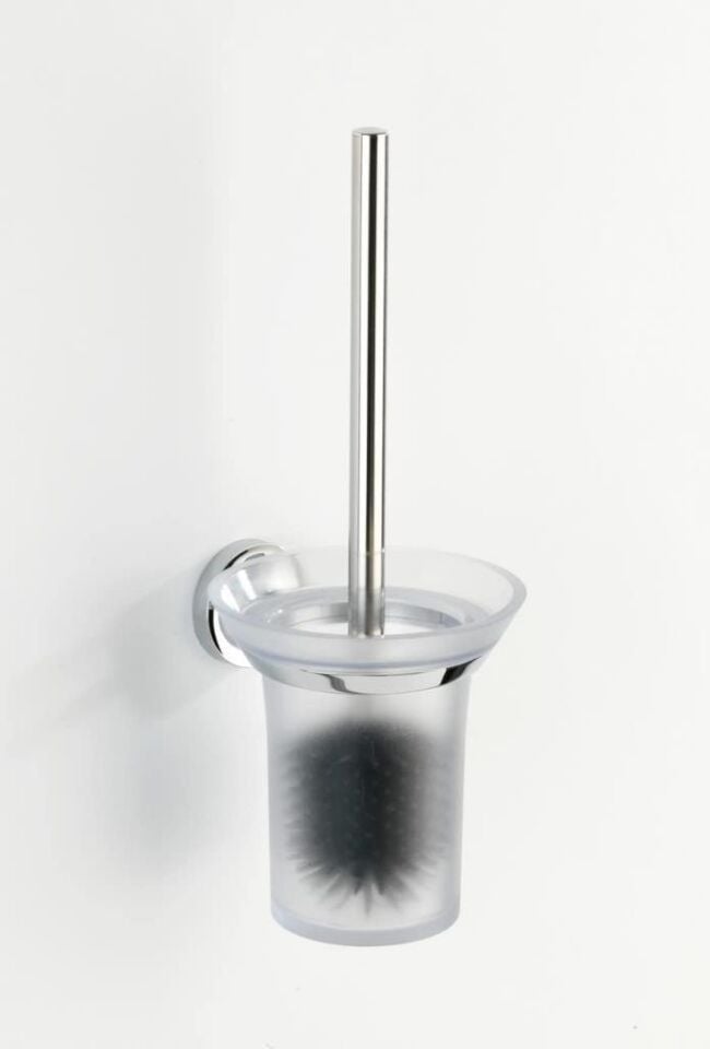 Saban Tuvalet Fırçası Seti – Şeffaf Tutuculu Gümüş ABS Tasarım, 36.5 cm